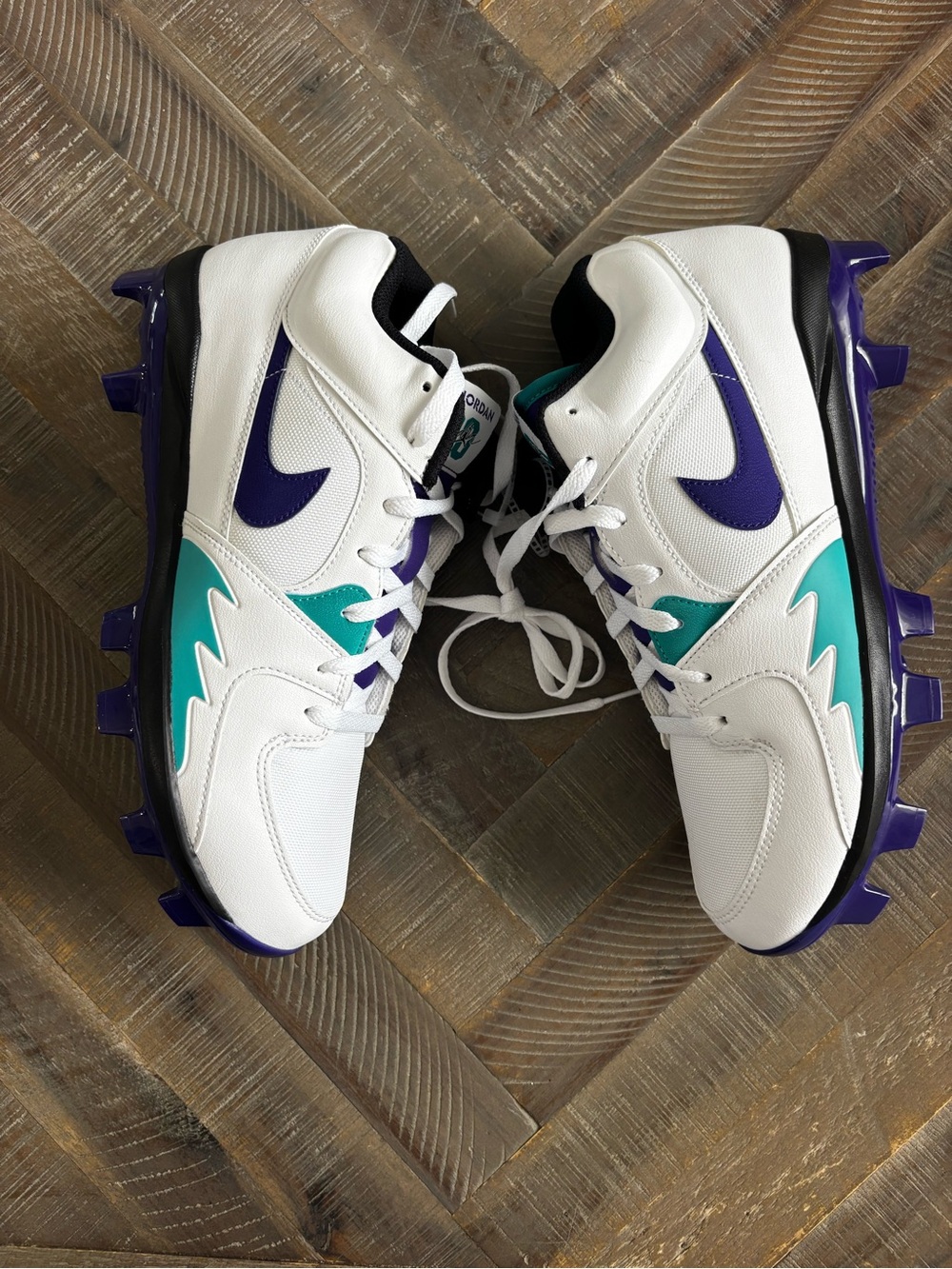 Jordan Air Baseball Cleats White Purple Teal Black, Men’s US 10 Medium (D)